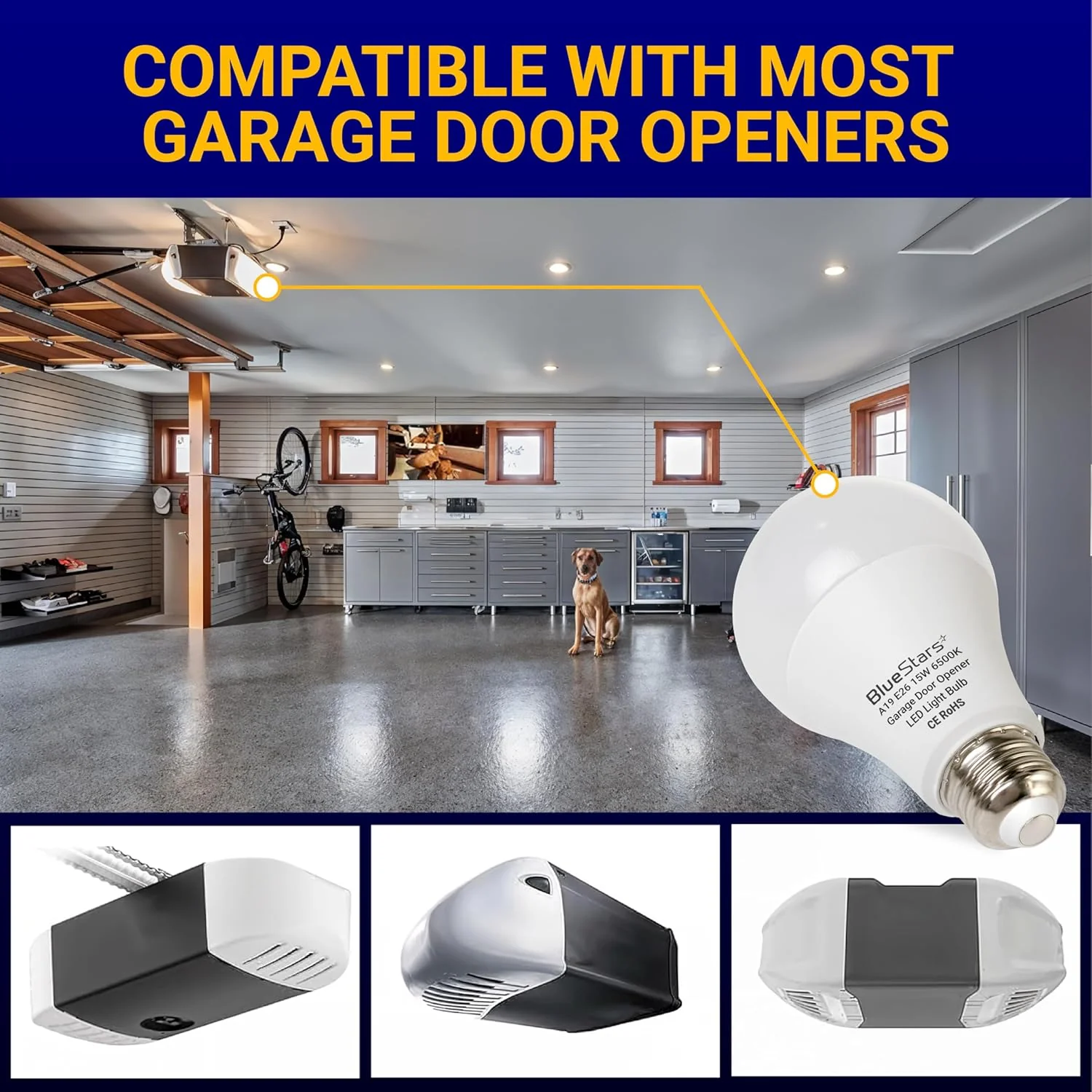 [Lifetime Warranty] 15W Universal Garage Door Opener LED Light Bulb 100W Equivalent 1500Lm Ultra Bright 120V A19 Bulbs with E26 Base - Pack of 2 - Image 7