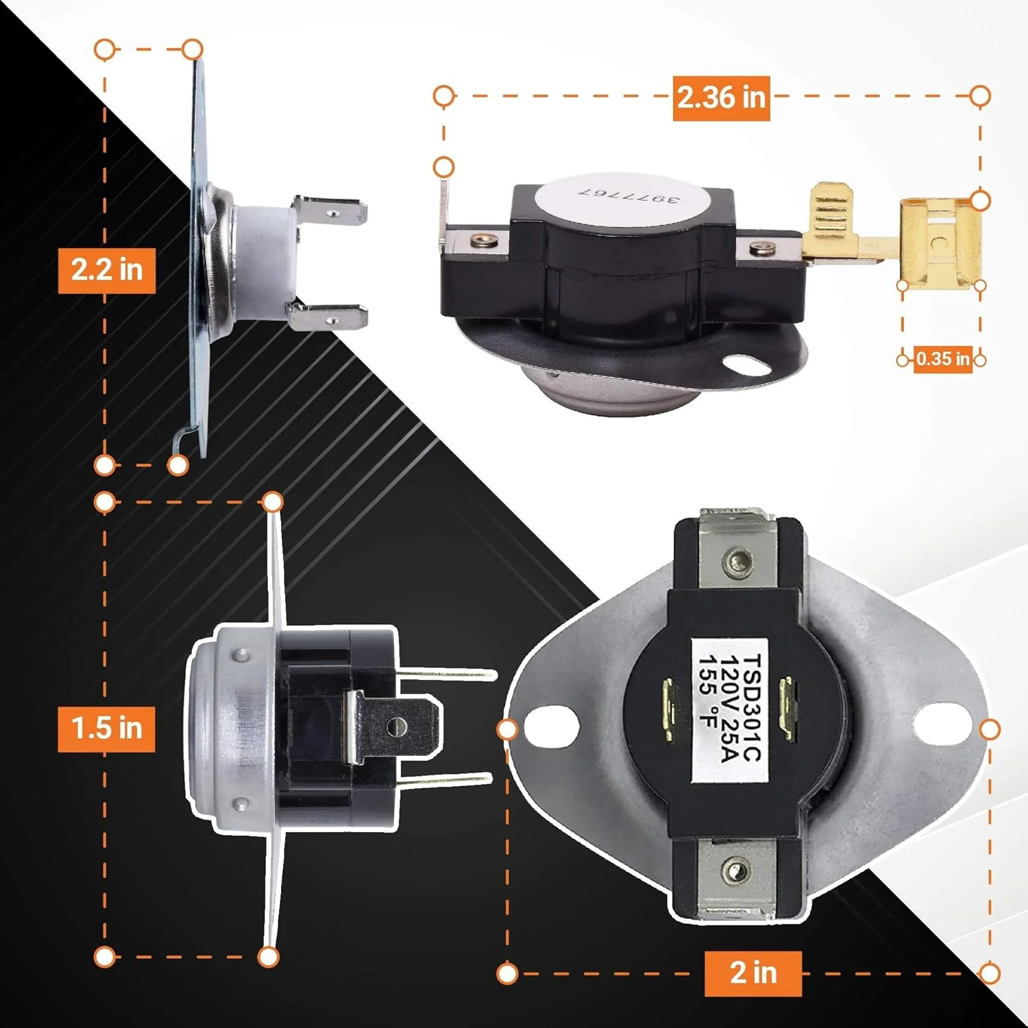 [Lifetime Warranty] 3387134 Cycling Thermostat 3392519 Dryer Thermal Fuse 3977393 Thermal Cut-off Switch 3977767 High-limit Thermostat Kit - Pack of 2 - Image 3