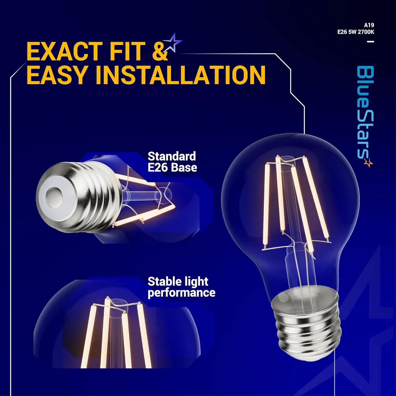 [Lifetime Warranty] A19 LED Vintage LED Filament Bulb E26 Standard Base 120V 5W (60 Watt Equivalent), 2700K Warm White - Image 3