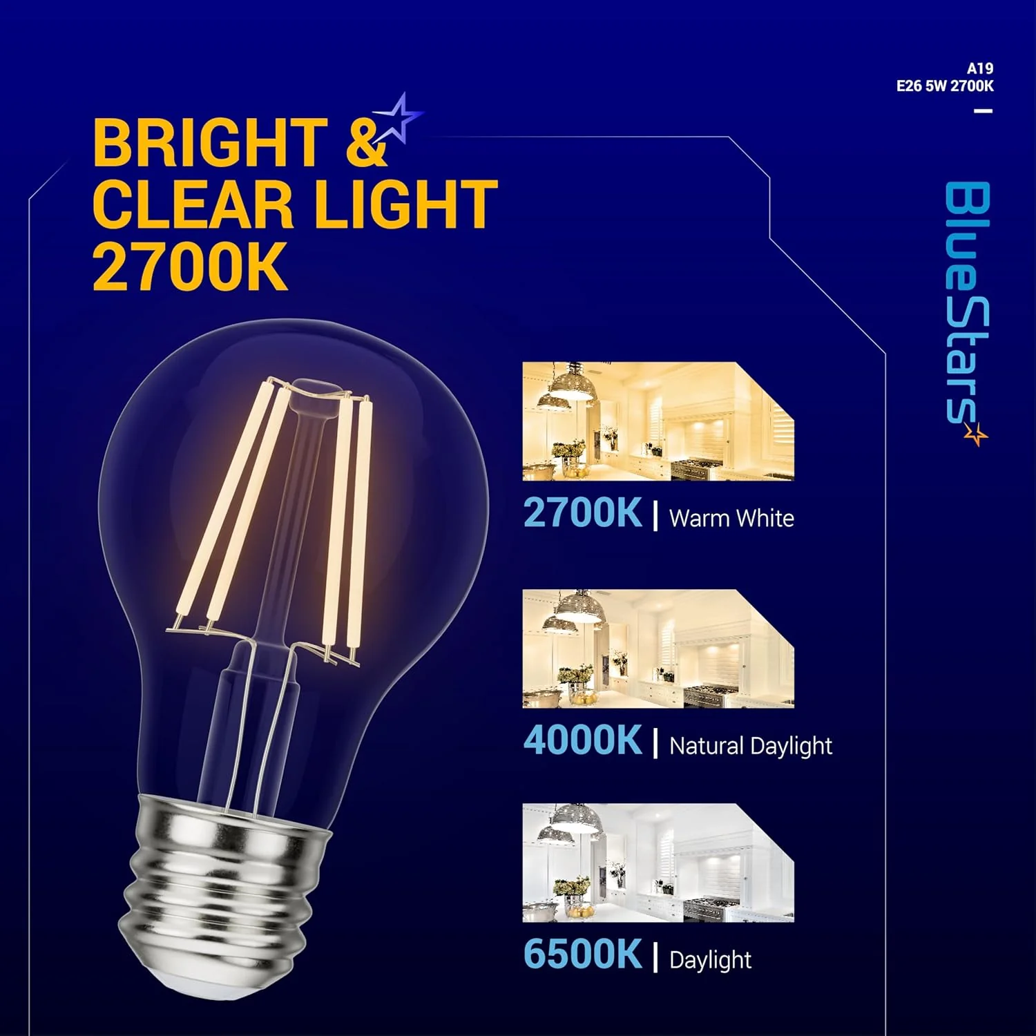 [Lifetime Warranty] A19 LED Vintage LED Filament Bulb E26 Standard Base 120V 5W (60 Watt Equivalent), 2700K Warm White - Image 5