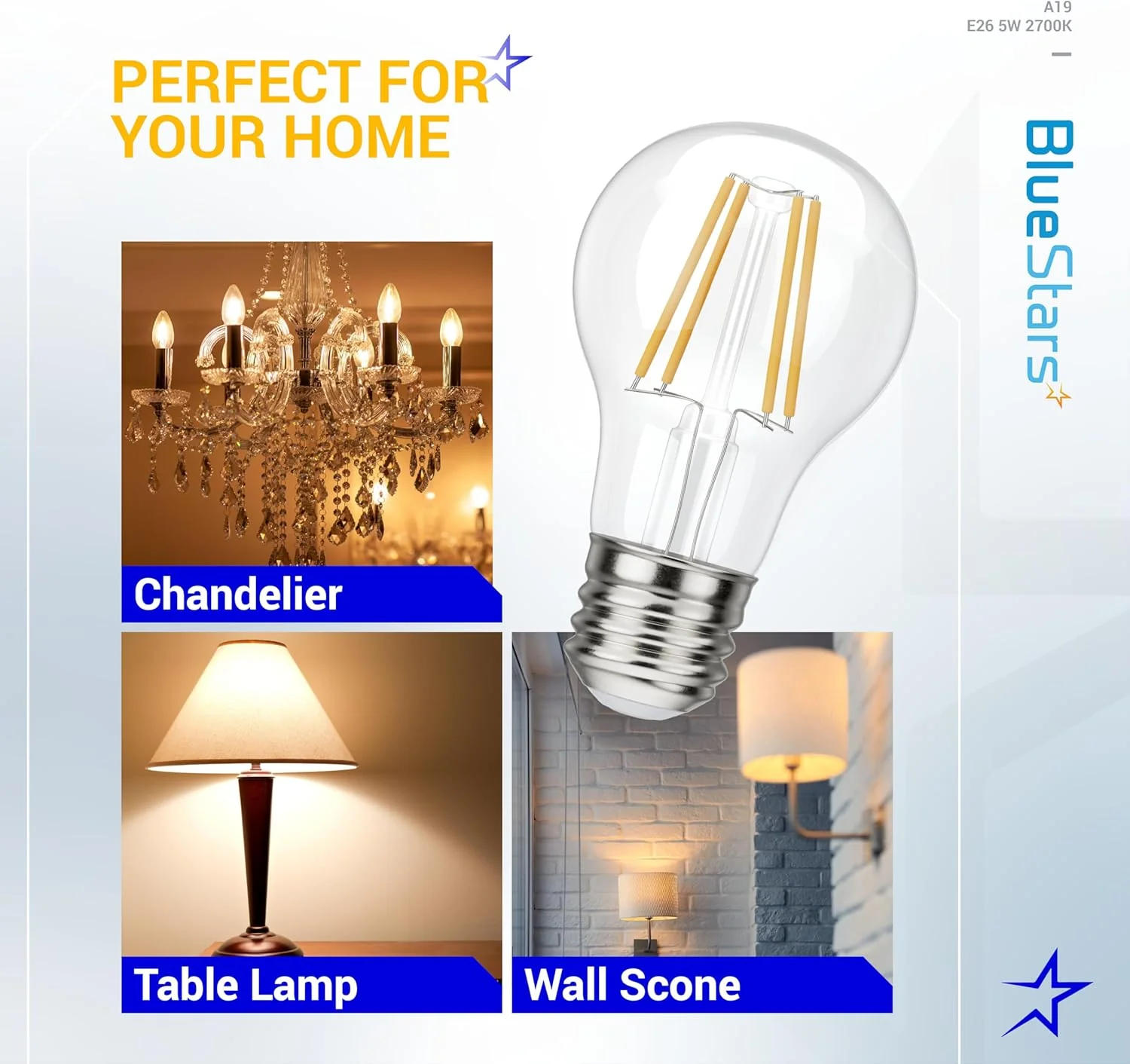 [Lifetime Warranty] A19 LED Vintage LED Filament Bulb E26 Standard Base 120V 5W (60 Watt Equivalent), 2700K Warm White - Image 6