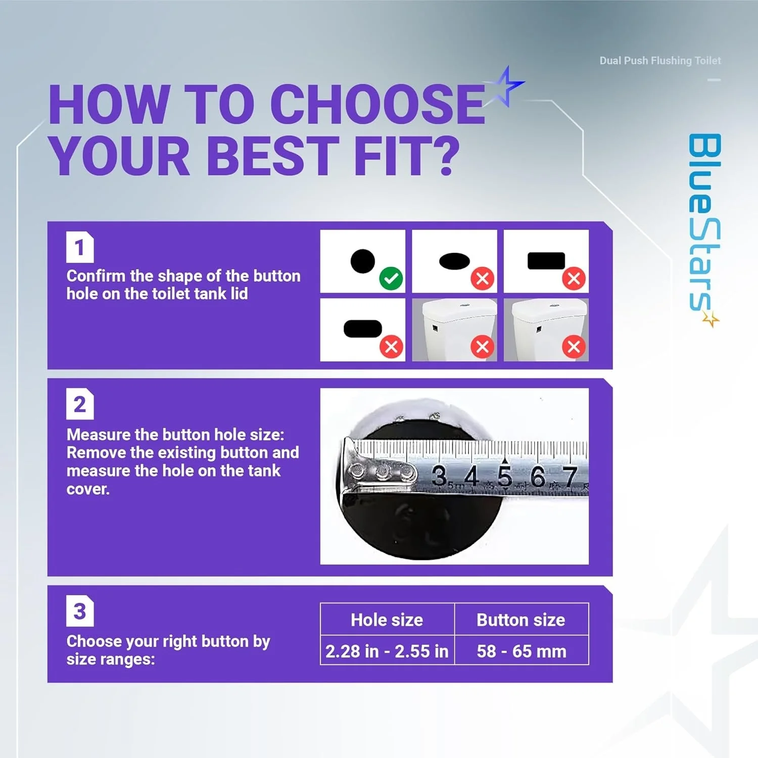 [Lifetime Warranty] 58mm/2.28in Thread Diameter Dual Push Flush Toilet Button - Pack of 2 - Image 3