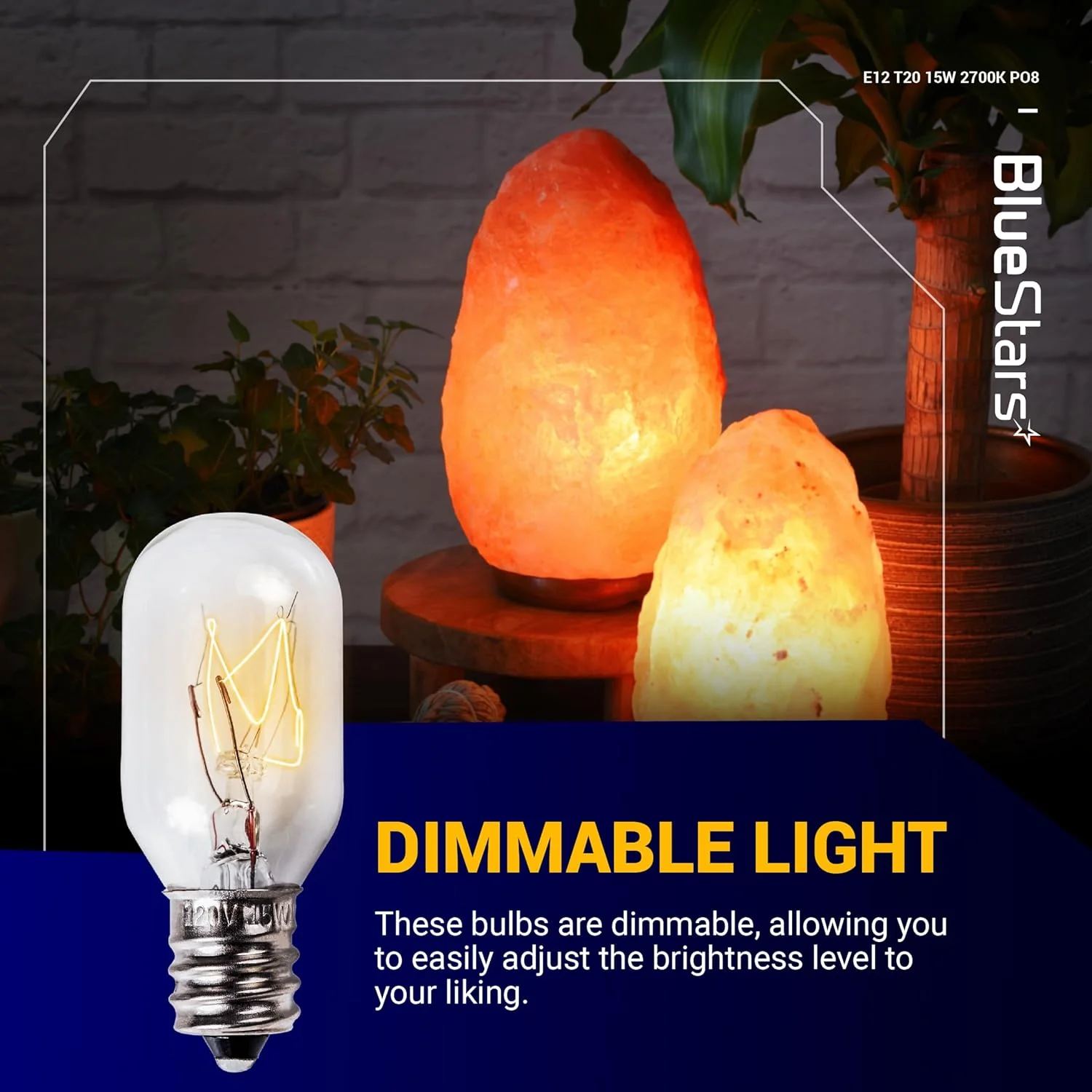 [Lifetime Warranty] E12 T20 Salt Lamp Bulb 120V 15W, 2700K Warm White - Pack of 8 - Image 5