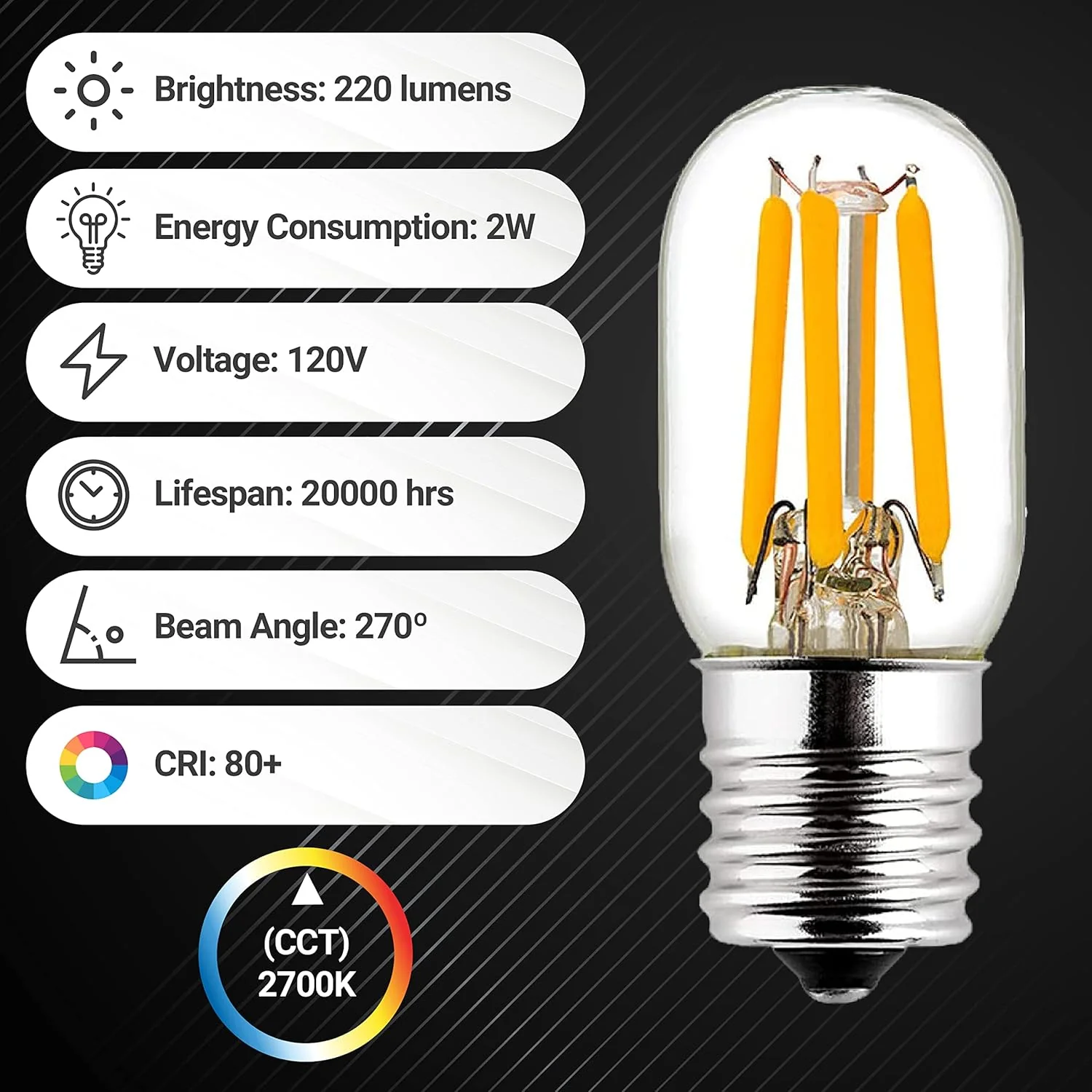 [Lifetime Warranty] E17 T7 LED Bulb 2W 120V (25W Equivalent) - Pack of 3 - Image 3