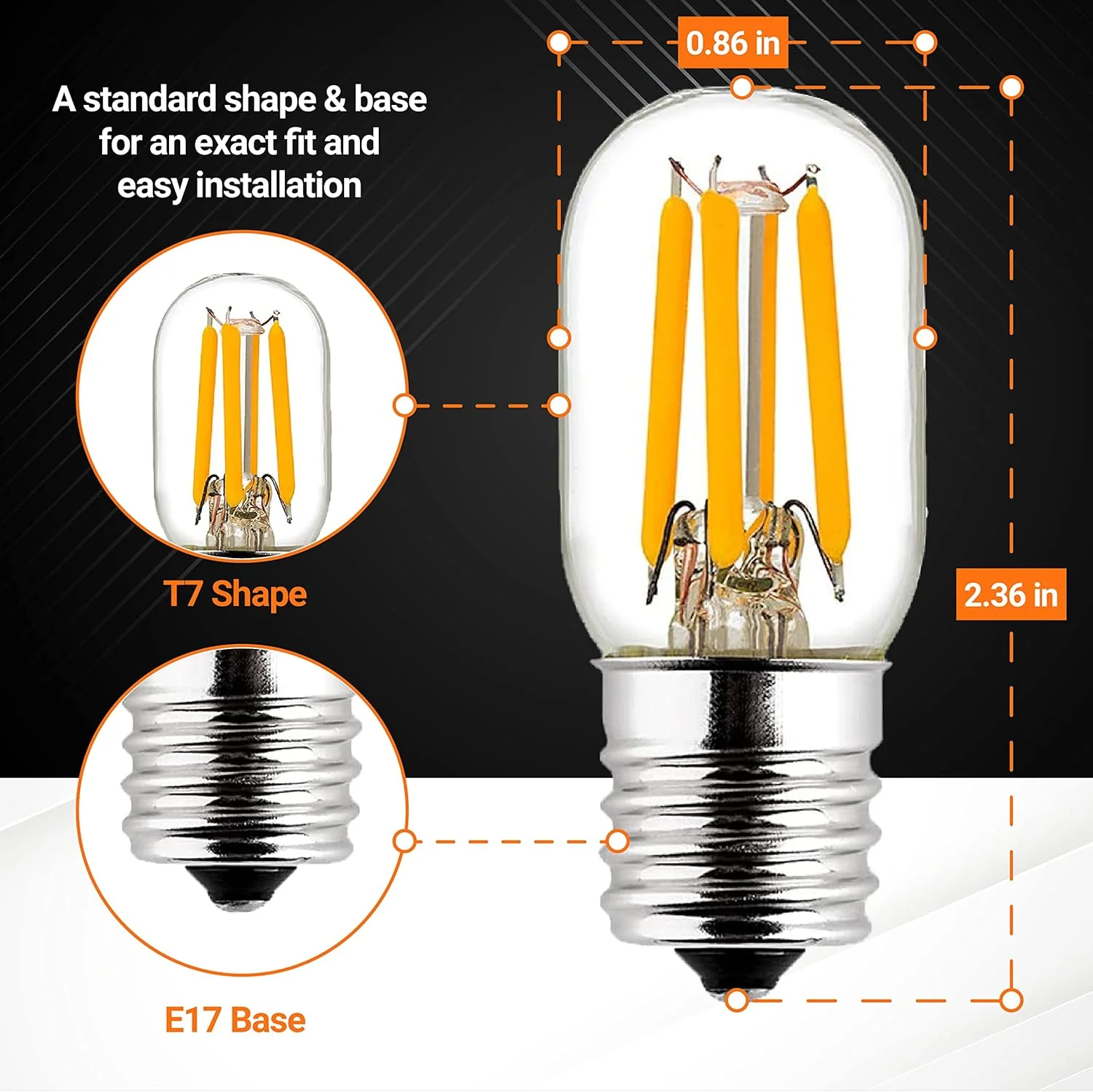 [Lifetime Warranty] E17 T7 LED Bulb 2W 120V (25W Equivalent) - Pack of 3 - Image 4