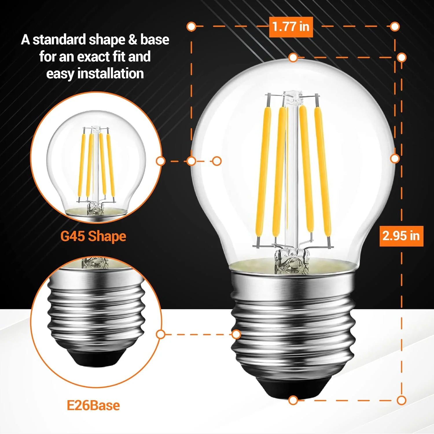 [Lifetime Warranty] G45 E26 Edison LED Filament Globe Bulb 120V 5W (60 Watt Equivalent) - Image 4