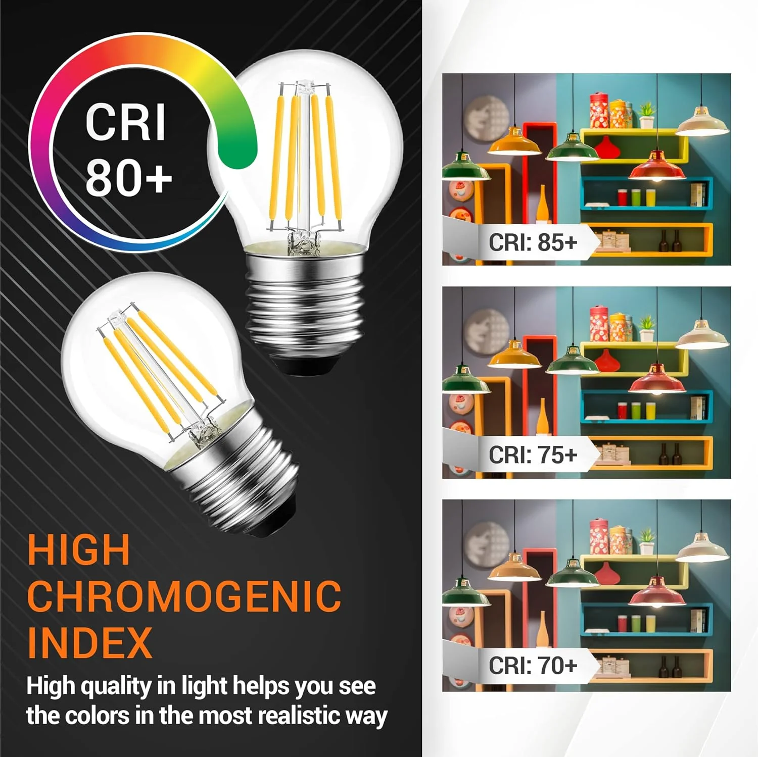 [Lifetime Warranty] G45 E26 Edison LED Filament Globe Bulb 120V 5W (60 Watt Equivalent) - Image 5