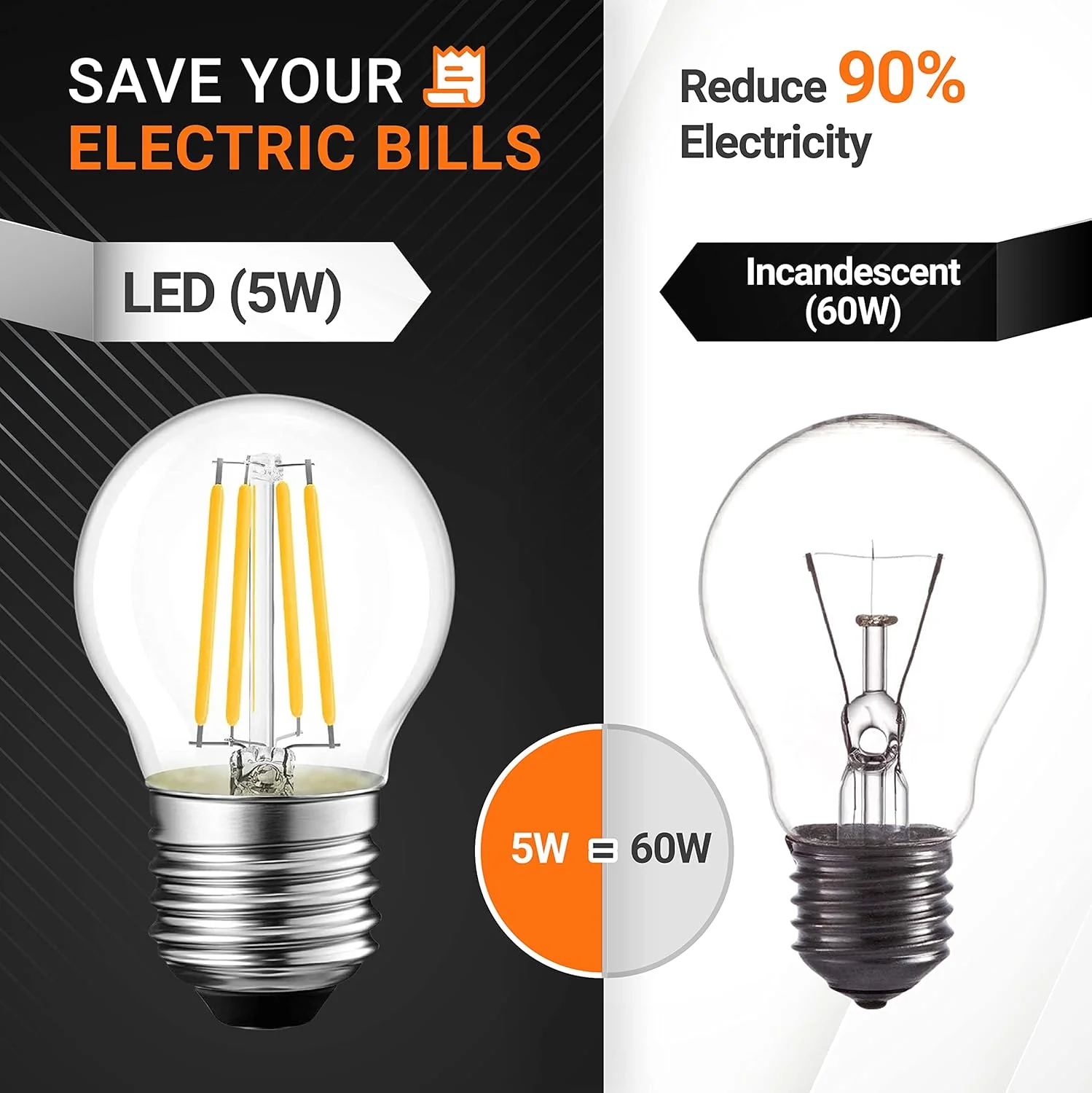 [Lifetime Warranty] G45 E26 Edison LED Filament Globe Bulb 120V 5W (60 Watt Equivalent) - Image 6