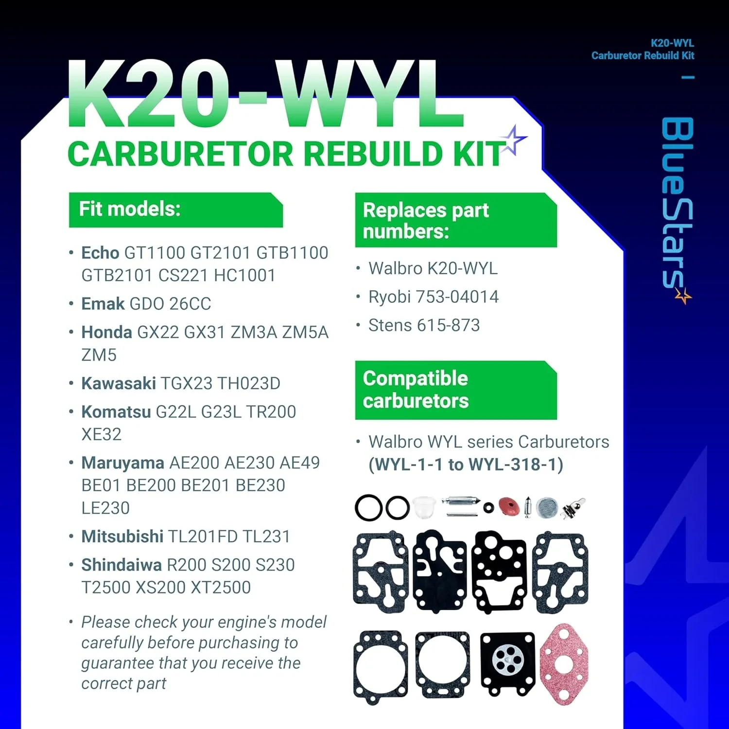 [Lifetime Warranty] K20-WYL Carburetor Rebuild Kit with Primer Bulb - Image 3