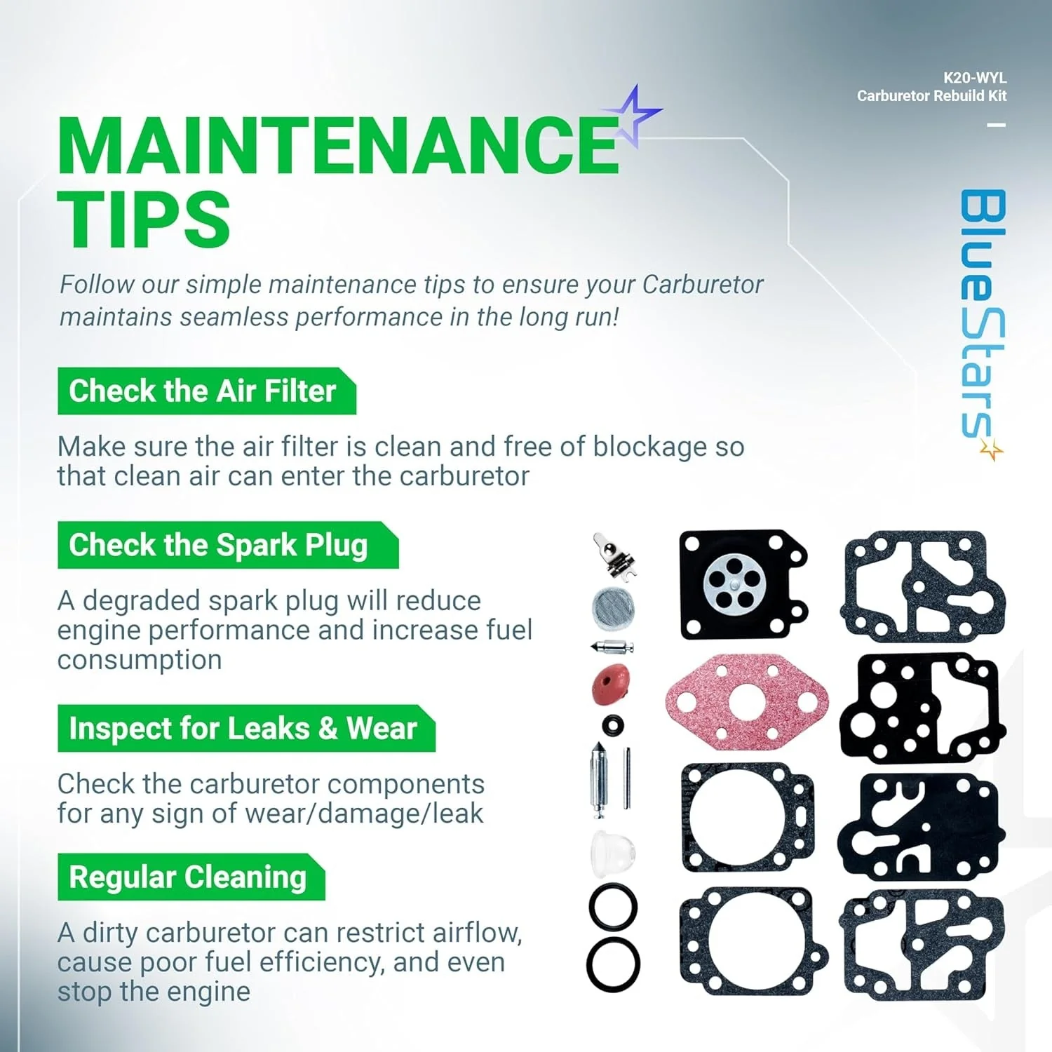 [Lifetime Warranty] K20-WYL Carburetor Rebuild Kit with Primer Bulb - Image 8