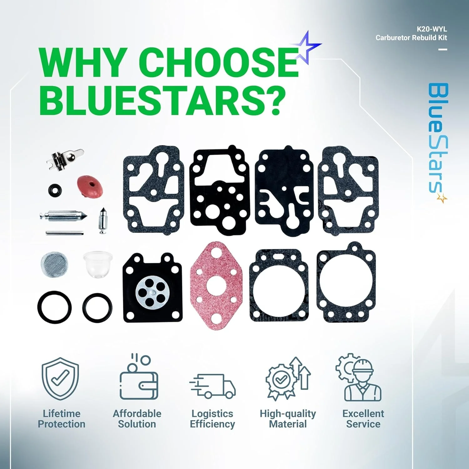 [Lifetime Warranty] K20-WYL Carburetor Rebuild Kit with Primer Bulb - Image 9