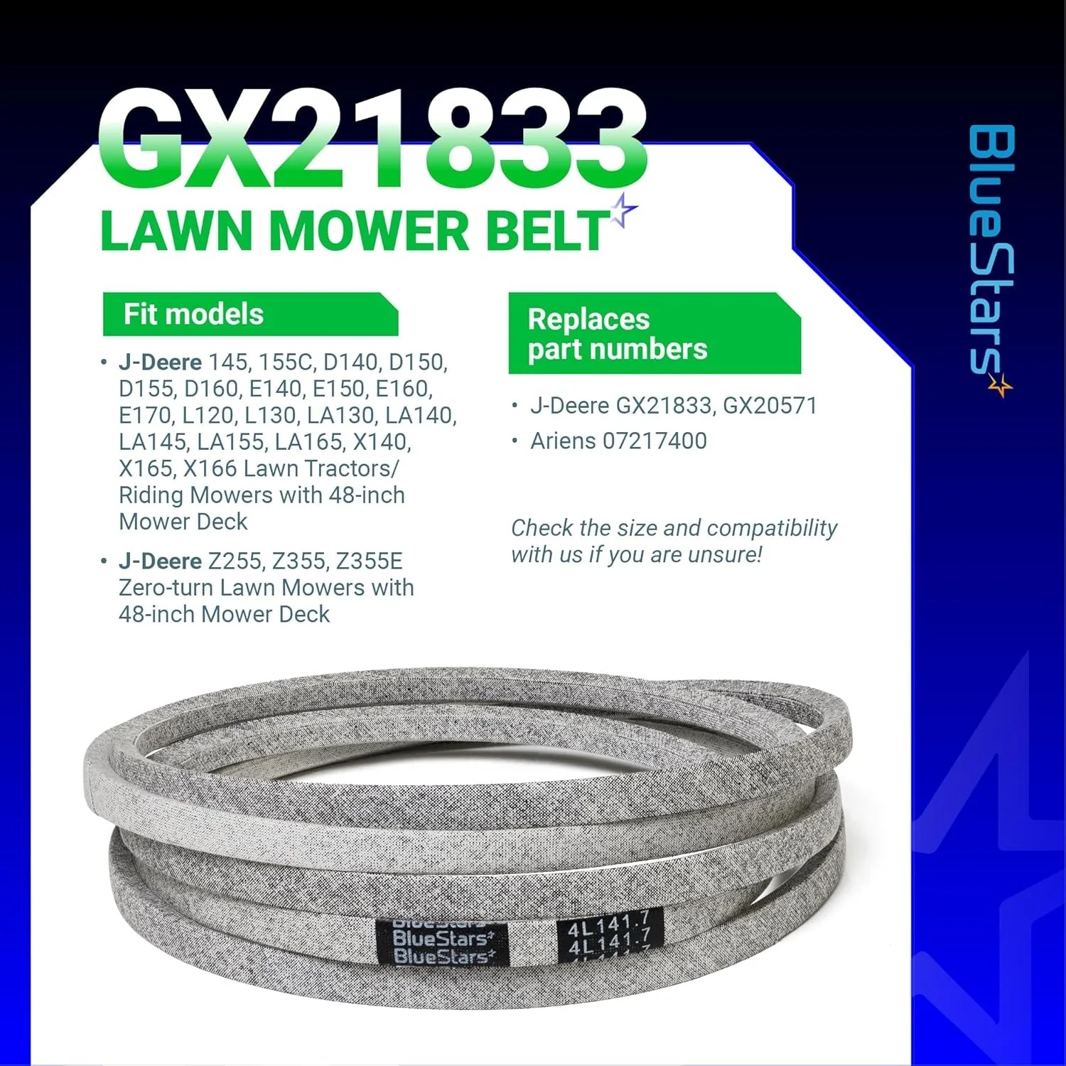 [Lifetime Warranty] Lawn Mower Deck Belt GX21833 1/2" x 141.7" - Image 4