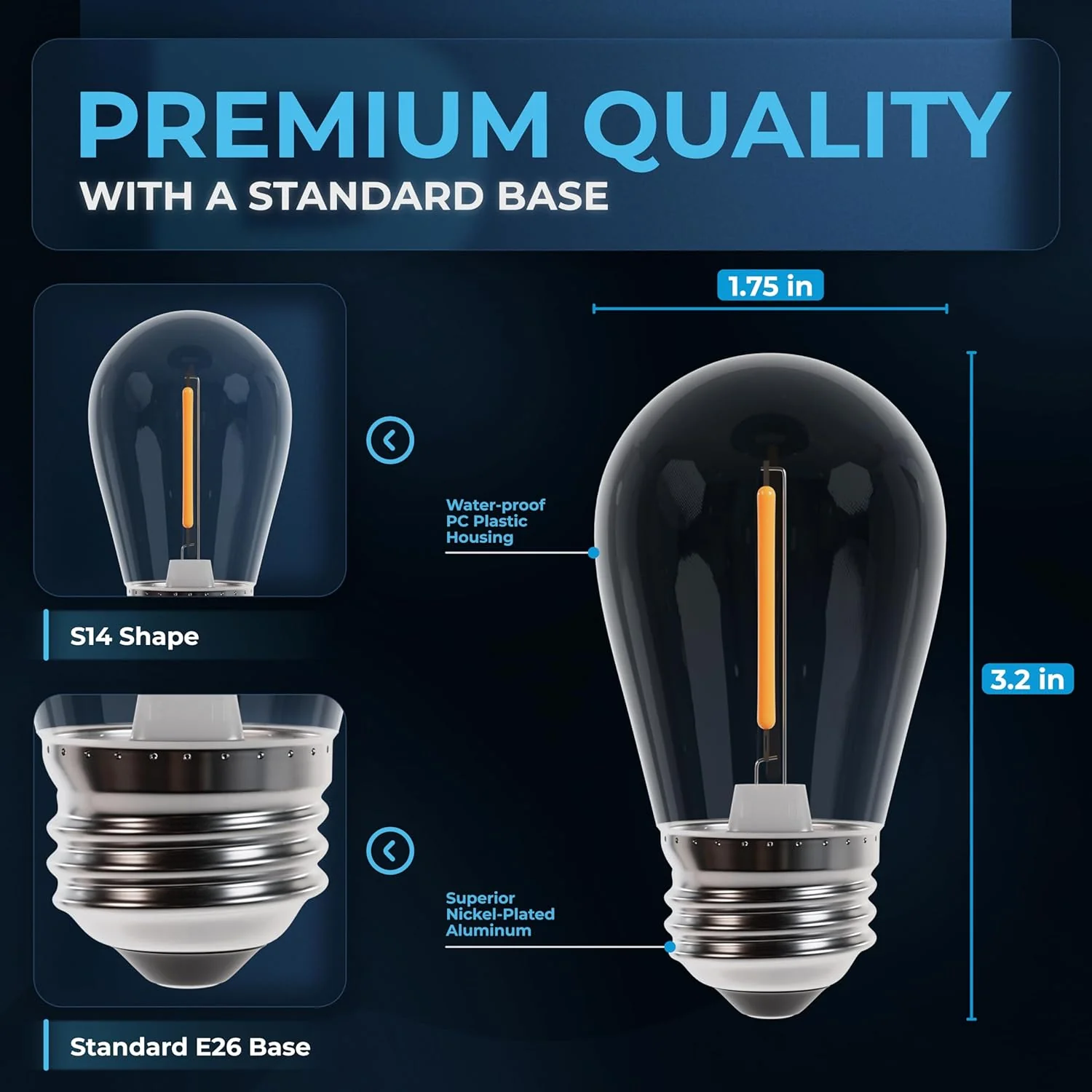 [Lifetime Warranty] LED S14 Clear String Light Bulbs E26 1W - Pack of 24 - Image 3