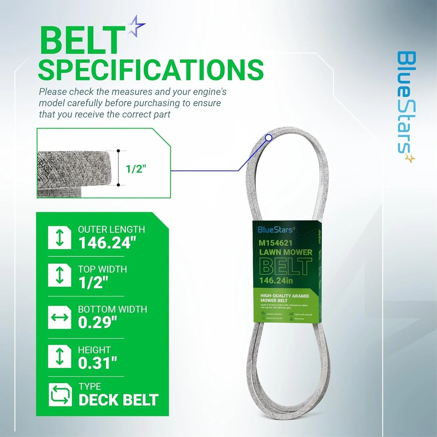 [Lifetime Warranty] M154621 Mower Belt | 1/2'' x 146 1/4'' - Image 3