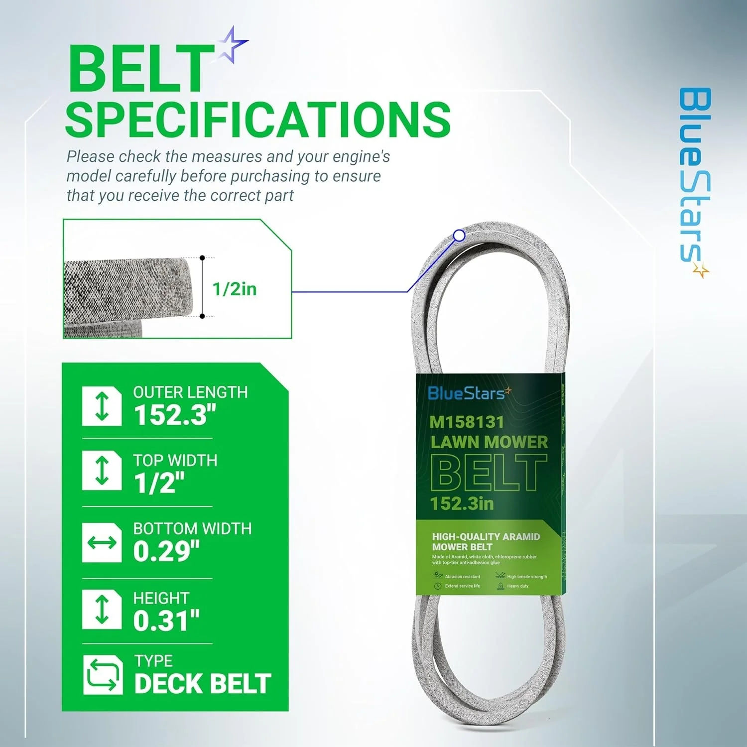 [Lifetime Warranty] Mower Deck Belt M154296 M158131 152.3" x 0.5" - Image 3